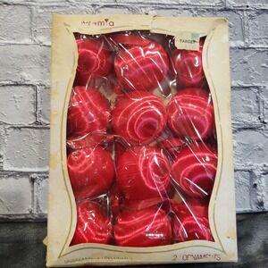 Vintage Pyramid Red Satin Sheen Christmas Ornaments Set of 12 Unbreakable Rauch